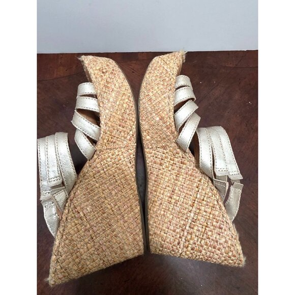 BORN Metallic Gold Leather Strappy Wedge Sandals Jute Espadrille Platform Size 8 - Picture 6 of 10